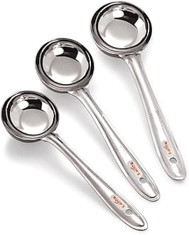 Roop's Serving Ladle Stainless Steel Spoon, Silver -Set of 3 Pieces