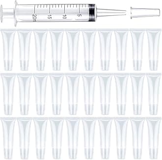 BAQI 30Pcs 10ml Clear Lip gloss Empty Tubes Containers with 1Pc 20ml Plastic Syringe Dispensing, Refillable Empty Lipgloss Tube Cosmetic Containers Soft Tube for Women & Girls DIY Lip Balm Cosmetics