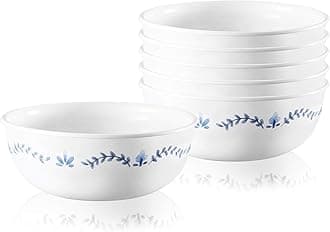 Vitrelle 6-Piece Soup/Cereal Bowl Set Triple Layer Glass and Chip Resistant, 16-Oz Lightweight Round Bowls, Portofino