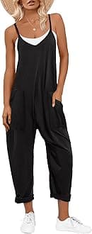 Women's Casual Loose Sleeveless Jumpsuits Adjustbale Spaghetti Strap V Neck Harem Long Pants Overalls with Pockets