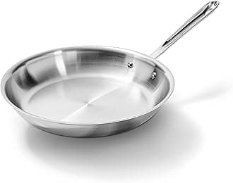 D3 3-Ply Stainless Steel Fry Pan 12 Inch Induction Oven Broiler Safe 600F Pots and Pans, Cookware Silver