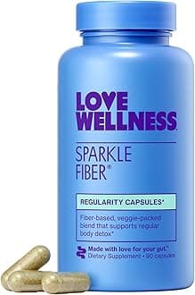 Love Wellness Sparkle Fiber | Fiber Supplement with Digestive Enzymes | Greens Superfood Powder & Psyllium Husk Powder | Promotes Gut Health for Women | Regularity & Bloating Relief | 90 Count