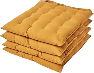 HOMESCAPES Mustard Yellow Seat Pads for Dining Chair, Set of 4 100% Cotton Chair Pads with Straps, 40x40 cm