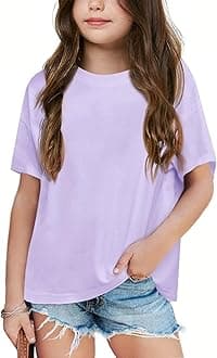 Girls Fashion Raw Hem Oversized T Shirts Summer Short Sleeve Tops Tees Shirt 5-14 Years