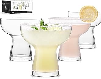 LUNA & MANTHA Martini Glasses Set of 4, 10oz Stemless Margarita Glasses, Modern Hand-blown Margarita Glass for Daiquiri, Frozen Cocktails, Dessert, Daily Use, Home Bar, Birthdays Gift, Crystal Clear