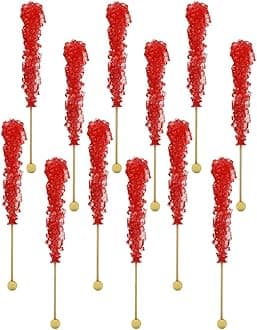 Fruidles Rock Candy Lollipops Pops Candy Suckers, Color and Flavor Assortment, Individually Wrapped, 6.5" (Strawberry, Pack of 12)