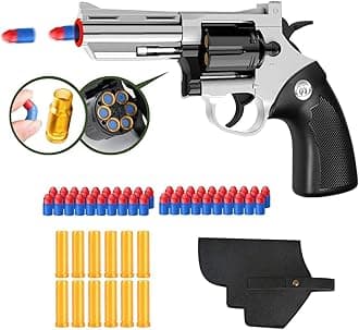 Toy Gun, Soft Bullet Toy Revolver, Game Catapult Toy Gun Foam Blaster, can fire Sponge Bullets, Educational Model Toys, Suitable for Children's Gifts from 6 Years Old(Silver)