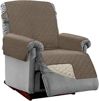 Sofa Shield Patented Recliner Slip Cover, Large Cushion Protector, Reversible Stain and Dog Tear Resistant Slipcover, Quilted Microfiber 28” Seat, Washable Covers for Dogs Pets Kids, Latte Linen