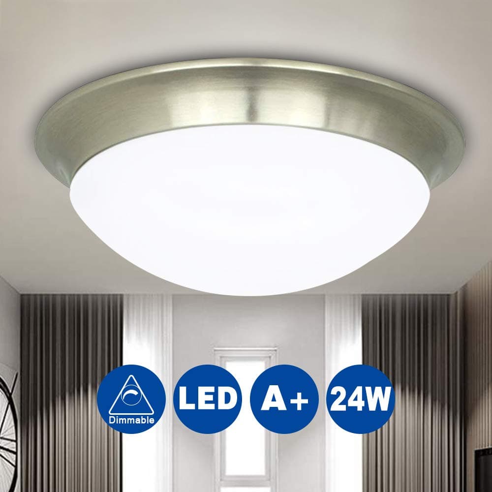 24W Round Led Bathroom Ceiling Light| 6000K Flush Mounted Ceiling Lights|Electroplated in Silver Ceiling Lamp Fitting for Bathroom Bedroom Kitchen Hallway| Equate to 240W Halogen Bulb| Remote Control
