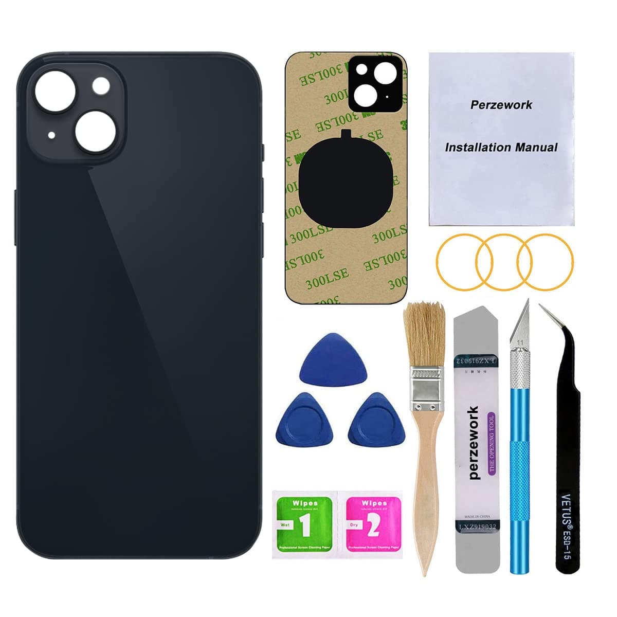 OEM Rear Back Glass Replacement Compatible with iPhone 14 Plus 6.7-inches with Reparing Tool Kit (Midnight Black)