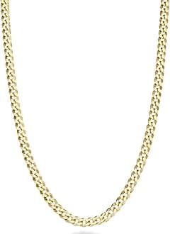 Miabella Solid 18k Gold Over 925 Sterling Silver Italian 3.5mm Diamond Cut Cuban Link Curb Chain Necklace for Women Men, Made in Italy