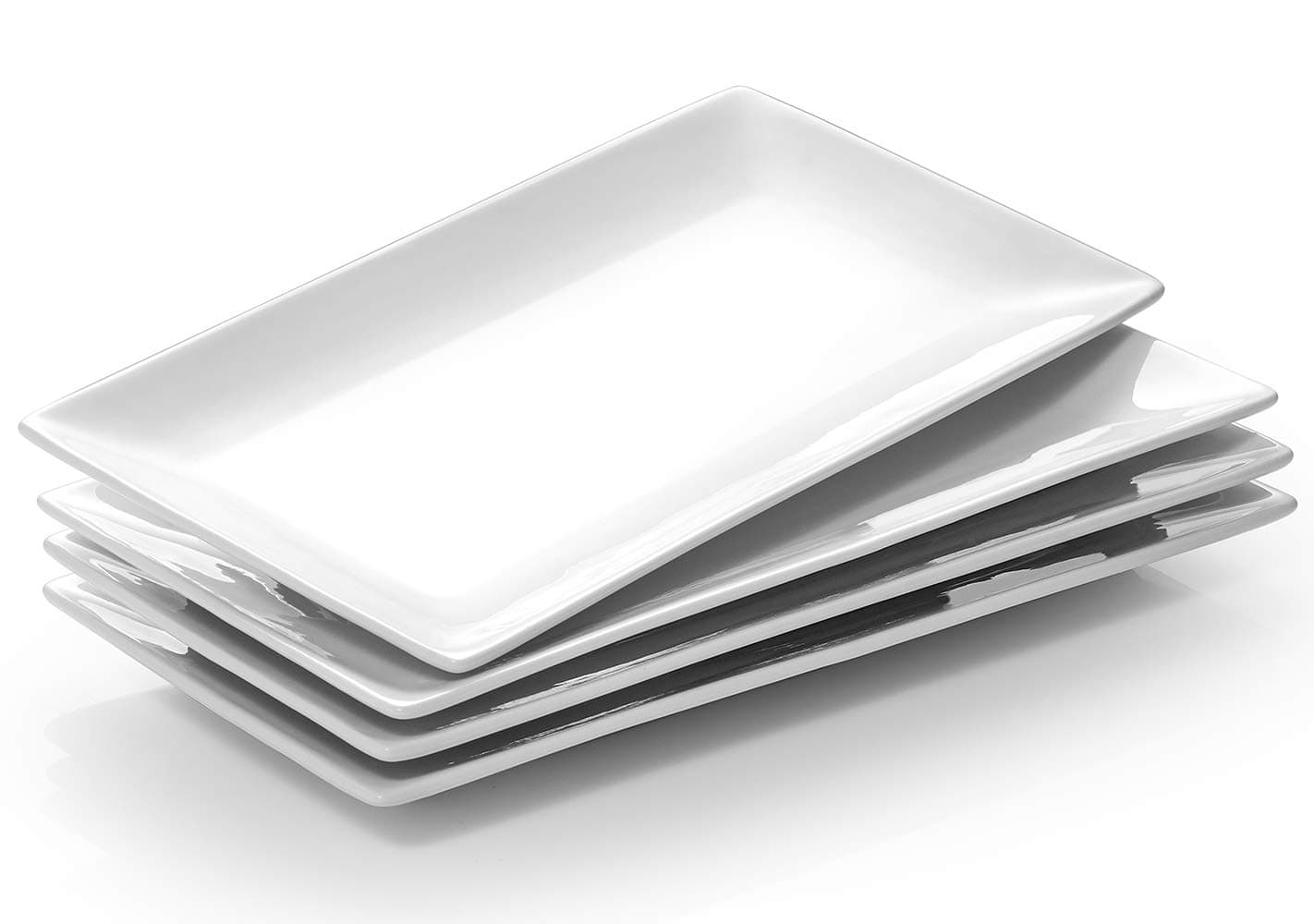 DOWAN Porcelain Rectangle Serving Plates - 9.7 Inches White Serving Platters, Restaurant Plates for Meat, Appetizers, Dessert, Sushi, Party, Set of 4