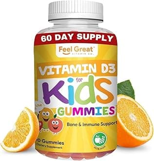 Vitamin D3 1000IU Gummy Vitamins for Kids (60 Day Supply) by Feel Great Vitamin Co | 60 Gummies | Delicious Plant Based Gummies | Supports Healthy Bones, Teeth, Mood, Immune System*