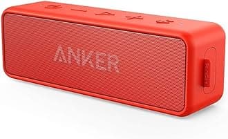 Soundcore Anker 2 Portable Bluetooth Speaker with Better Bass, 24-Hour Playtime, 66ft Bluetooth Range, IPX5 Water Resistance & Built-in Mic, Dual-Driver Wireless Speaker (Red) (Renewed)