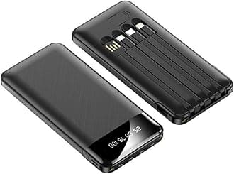 LUITON Slimmest 10000mAh Portable Charger Fast Charging with Build in USB-C Cable Type C Charger Cord Power Bank (Black)