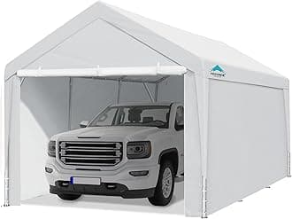 ADVANCE OUTDOOR 10x20 ft Heavy Duty Carport Garage Shelter, Adjustable Height (6.5-11ft) Waterproof Canopy with Removable Sidewalls for Cars, RV, Boat, Truck, Party - White