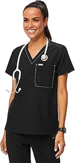 BEI Cargo Scrub Top for Women — Classic Fit, V-Neck, 1 Pocket, Anti-Wrinkle, 4-Way Stretch, Moisture-Wicking