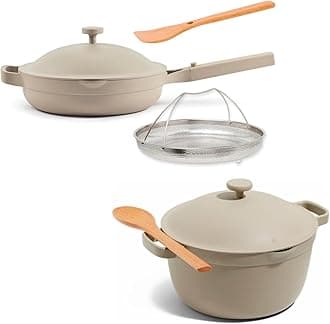 - Cookware Duo | 7-Piece Ceramic Cookware Set with 10.5" Always Pan 2.0, 5.5 Qt Perfect Pot & Strainer Basket | Induction & Oven Safe up to 450°F | Nonstick, Non-Toxic Cookware | Steam