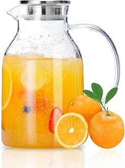 Glass Water Pitcher with Lid and Spout, 68 Ounces Heat Resistant Borosilicate Glass Carafe, Temperature Safe
