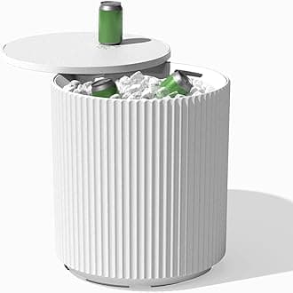Outdoor Cooler Side Table - 2 in 1 - Modern White 18.5 x 20.5 Inches - Outdoor Use