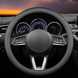 Carodi Leather car Steering Wheel Cover, Ultra-Thin, Comfortable, Non-Slip, Breathable, Universal 15 inches (Black)