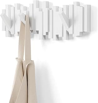 Sticks Wall-Mounted Coat Rack Rail Hook with 5 Retractable Pegs – Modern, Space-Saving Storage Organizer, White