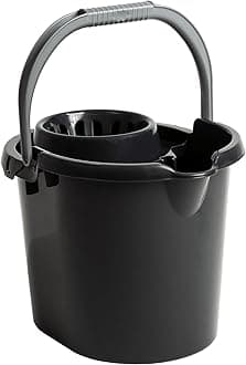 JMS we create smile - 16 Litre Mop Bucket with wringer attached for Floor Cleaning - Home & Office Use (Midnight Black/Dark Grey)