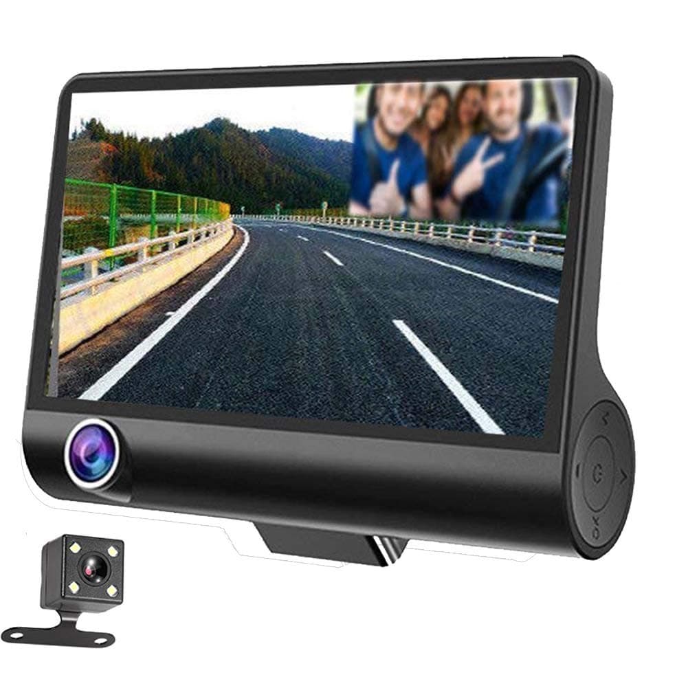 Car Dash Cam, 3 Channel Dvr Recorder | Dual Camera Dash Cam Front and Rear | Vehicle Camera with G-Sensor, Parking Mode, Loop Recording + Night Vision Rearview Cam