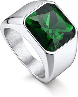 Bandmax Gemstone Signet Rings for Men, Stainless Steel Fancy Cut Cubic Zirconia Rings Blue Topaz/Emerald/Black Onyx/Ruby Ring Statement Ring Wedding Ring Size 7-14