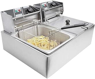 20L Stainless Steel Deep Fat Fryer 2500W with Dual Cover, Easy Clean and Adjustable Temperature Control, Silver