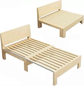Foldable Wooden Bed Frame with Pull-Out Extension Adjustable Sofa Bed Retractable Guest Bed with Headboard and Sliding Wheels for Daytime Napping(90cm)