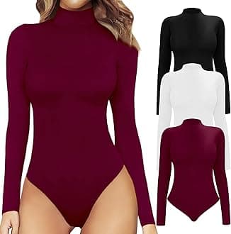 MANGOPOP Women's Mock Turtle Neck Long Sleeve Tops Bodysuit Jumpsuit
