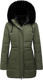 MOERDENG Women's Winter Puffer Coat Thicken Fleece Lined Down Jacket Waterproof Faux Fur Detachable Hooded Parka
