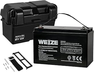 WEIZE 12 Volt 100Ah Battery with Box, Rechargeable Deep Cycle SLA Battery for RV, Camping, Solar, Wind, Marine, Wheelchair, Trolling Motor and Off Grid Applications