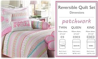 Cozy Line Home Fashions Pink Greta Pastel Polka Dot Green Blue Stripe Flower Print Cotton Bedding Quilt Set, Reversible Coverlet, Bedspread, Gifts for Kids Girls (Pastel Set, Full/Queen -3 Piece)