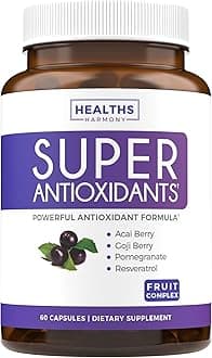 Super Antioxidants Supplement - Powerful Super Food Antioxidant Daily Blend - Acai Berry, Goji, Pomegranate & Trans Resveratrol - Herbal and Fruit Formula For Women and Men - Skin Care - 60 Capsules