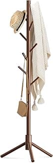 Haddockway Wooden Coat Rack Stand with 8 Hooks New Zealand Pine Adjustable Coat Standing Tree Easy Assembly for Coats, Hats, Scarves and Handbags for Entryway, Hallway, Bedroom, Office