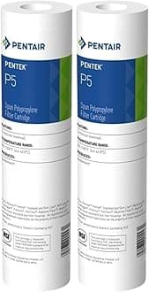Pentair Pentek P5 Sediment Water Filter, 10-Inch, Under Sink Spun-Bonded Polypropylene Replacement Cartridge, 10" x 2.5", 5 Micron (Pack of 2)