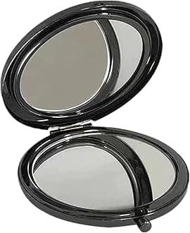 Magnifying Compact Mirror for Purses with 2 x 1x Magnification, Folding Mini Pocket Double Sided Travel Makeup Mirror,Perfect for Purse, Pocket Mirror for Gift (Black)