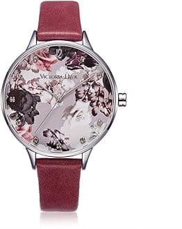 VICTORIA HYDE Fashion Elegant Floral Dial Watch for Women Quartz Genuine Leather Strap Wristwatch Mother's Day Gifts