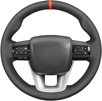 MEWANT Customized Version Genuine Leather&Suede Steering Wheel Cover Wrap Hand Stitch Fit for Toyota Hilux 2015-2021 / Fortuner 2015-2021