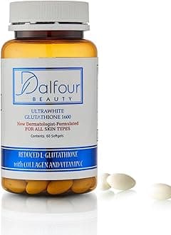 Dalfour Beauty Ultra Glutathione Capsules with Hydrolyzed Collagen & Vitamin C – 2400mg High Absorption Antioxidant Support Supplement – 1600mg Reduced L-Glutathione Per Serving - 30-Day Supply