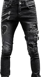 GenericFit Ripped Casual Men's Mid-Rise Slim Jeans Trousers Straight Men's Pants Authentic Jeans for Men (Black, M)
