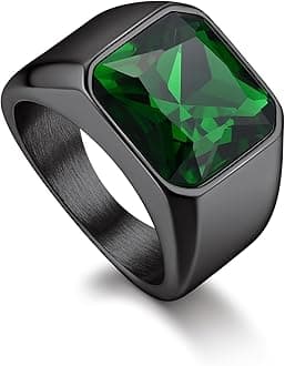 Gemstone Signet Rings for Men, Stainless Steel Fancy Cut Cubic Zirconia Rings Blue Topaz/Emerald/Black Onyx/Ruby Ring Statement Ring Wedding Ring Size 7-14