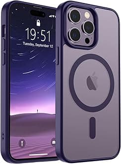 SUPFINE Magnetic for iPhone 14 Pro Case [Compatible with MagSafe] [2Pcs Tempered Glass Screen Protector] Slim Translucent Matte Shockproof with Anti-Fingerprint Phone Case,Purple