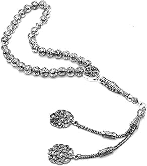 -Antique Silver Plated Collection- (33 Beads) Worry Beads-Prayer Beads-Tesbih-Tasbih-Tasbeeh-Misbaha-Masbaha-Subha-Sebha-Sibha-Rosary (Antique Silver Plated 7 mm-33 Beads)