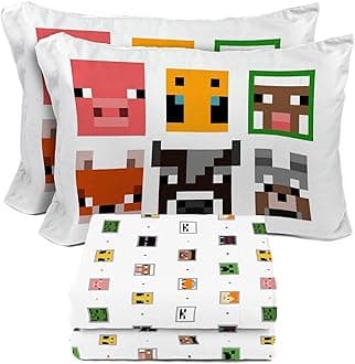Minecraft Creeper & Animals Full Sheet Set - 4 Piece Kids Bedding Set Includes Pillow Cover - Super Soft Microfiber Sheets