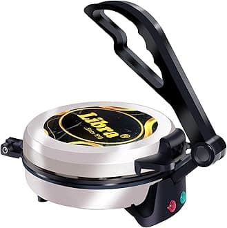 Libra Roti Maker Machine Automatic - Electric Roti Maker with Non-Stick 8 inch Plates and Durable Handle, Auto Temperature Control Chapati Maker Machine with Indicator Lights, 900 Watts, Silver