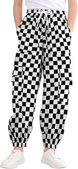 KimodaGirls Cargo Pants Elastic Waist Casual Jogger Pants for Girls Streetwear Loose Parachute with Pockets 7-14Years