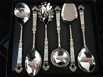 Designer Stainless Steel Serving Spoon Set Of 6 Piece With Silver Finished || Serving Spoon For Dinning, 24 Cm
